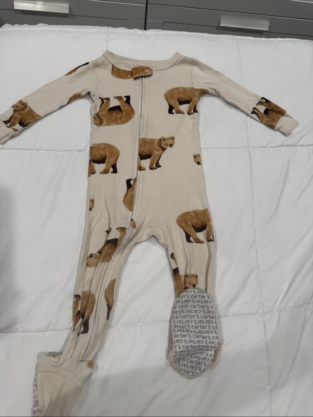 Carter's Cream Footed One-Piece with Brown Bear Print